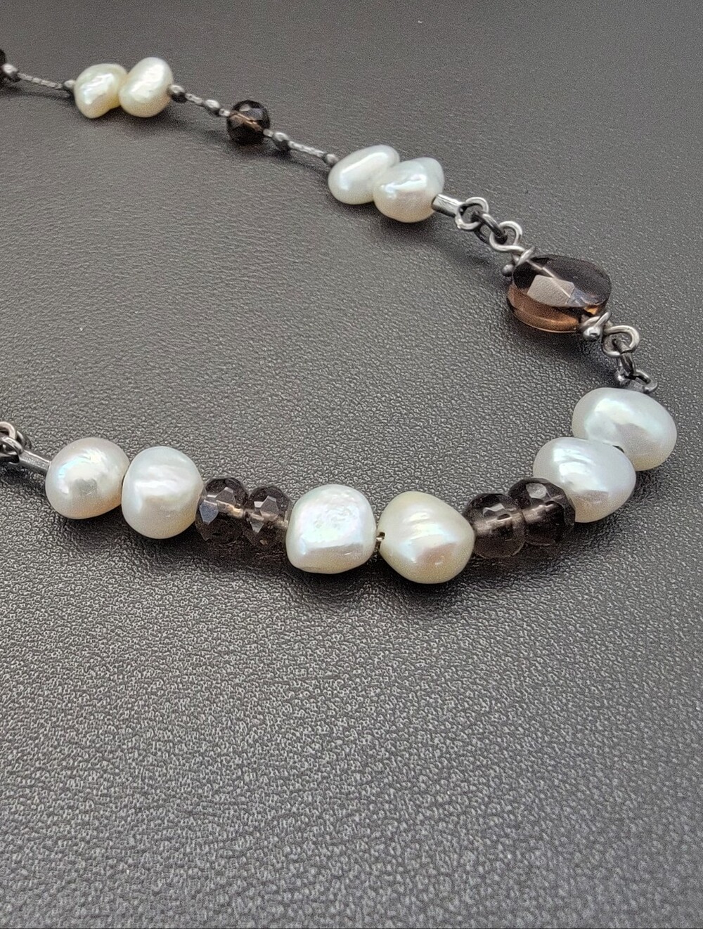 Silpada 925 Sterling Silver Freshwater Pearl Smoky Quartz Station Necklace
